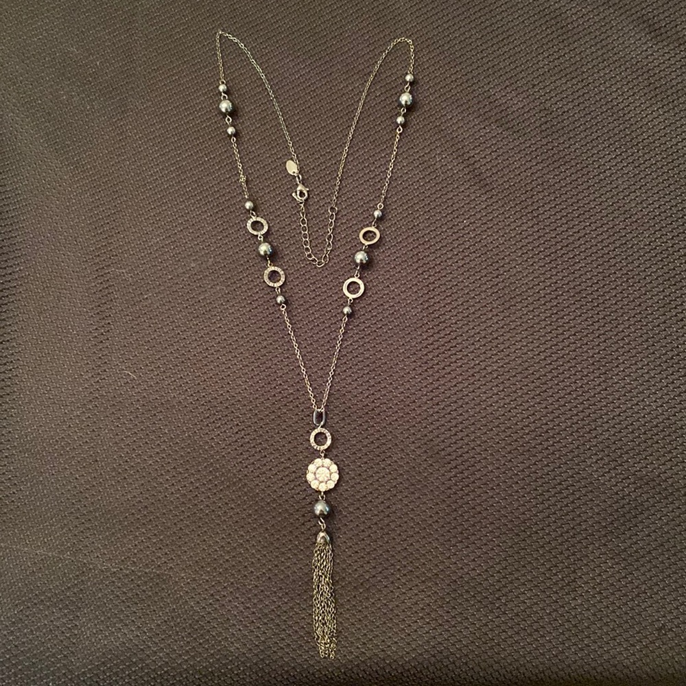 Black chain with rhinestone pendant necklace